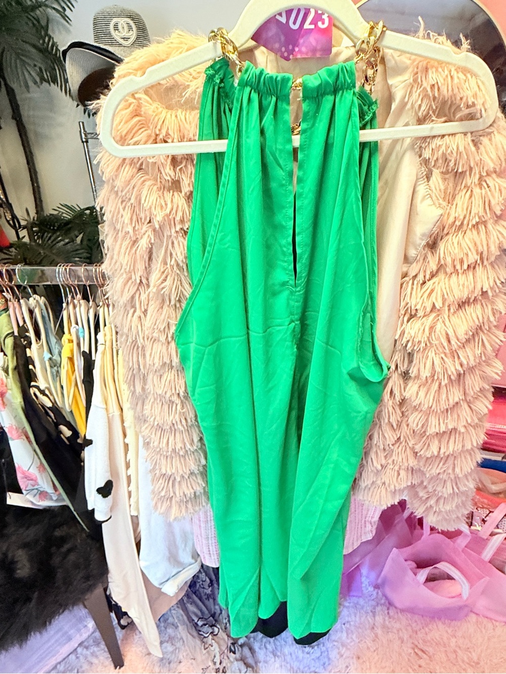 Gold Link Collar Summer Dress Kelly Green